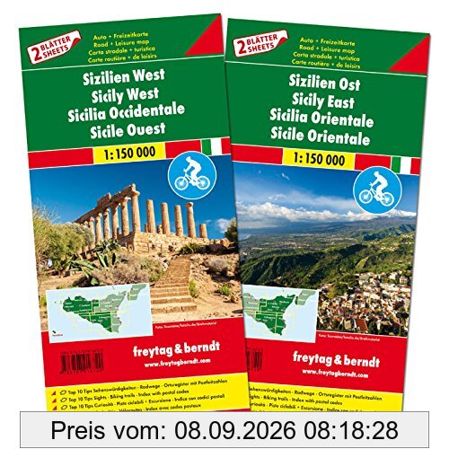 Freytag Berndt Autokarten, Sizilien West und Ost, Set, Top 10 Tips - Maßstab 1:150.000 (freytag & berndt Auto + Freizeitkarten)