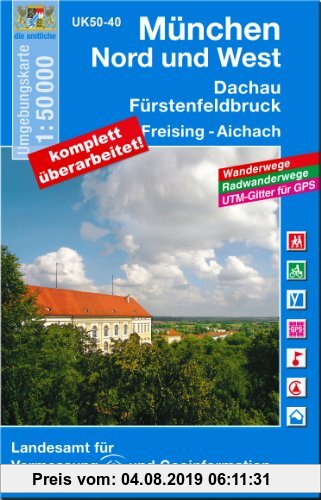 Gebr. - München Nord und West 1 : 50 000: Fürstenfeldbruck, Dachau, Freising, Aichach. Mit Wanderwegen, Radwanderwegen, UTM-Gitter für GPS (UK 50-40):