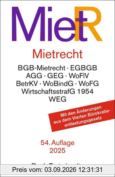 Mietrecht: Mietrecht des BGB und EGBGB, Gebäudeenergiegesetz, Kohlendioxidkostenaufteilungsgesetz, Mietspiegelverordnung, Wirtschaftsstrafgesetz 1954, ... Heizkostenverordnung, (Beck-Texte im dtv)