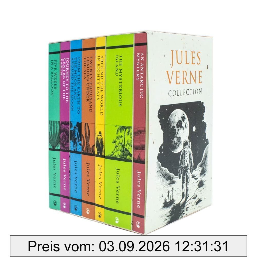 Jules Verne 7 Books Set Collection: (Journey to the Centre of the Earth, Around the World in Eighty Days, The Mysterious Island, Five Weeks in a Balloon)