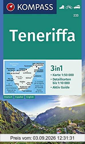 Teneriffa: 3in1 Wanderkarte 1:50000 mit Aktiv Guide und Detailkarten. Fahrradfahren. Autokarte. (KOMPASS-Wanderkarten, Band 233)