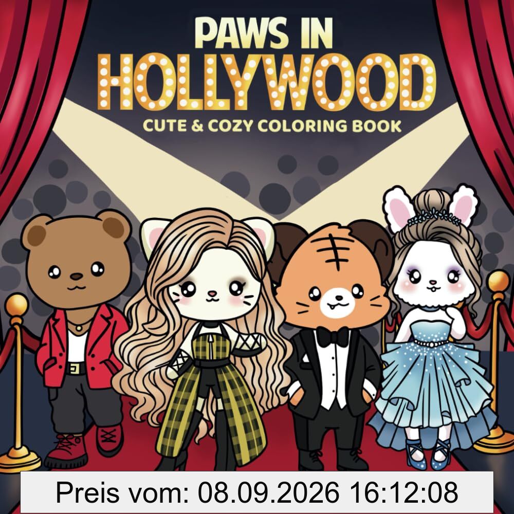 Paws In Hollywood: Cute and Cozy Coloring Book for Adults and Teens Featuring Adorable Animal Characters in Hollywood Parody Scenes for Relaxation (Paws Coloring)