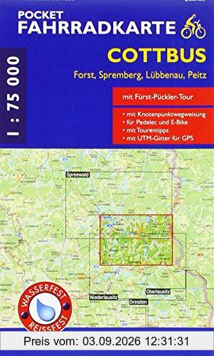 Pocket-Fahrradkarte Cottbus, Forst, Spremberg, Lübben, Peitz: (wasser- und reißfest) (Fahrradkarten)