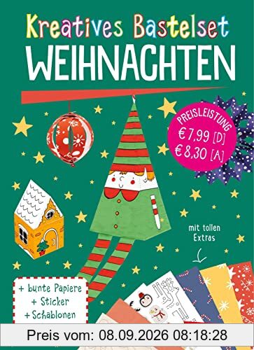 Kreatives Bastelset: Weihnachten: Set mit buntem Bastelpapier, Stickern und Holzteilen | Bastelspaß zu Weihnachten mit vielen tollen Extras für Kinder ab 6 Jahren