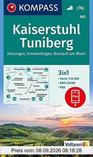 Kaiserstuhl, Tuniberg, Kenzingen, Emmendingen, Breisach am Rhein: 3in1 Wanderkarte 1:25000 mt Aktiv Guide inklusive Karte zur offline Verwendung in ... (KOMPASS-Wanderkarten, Band 883)