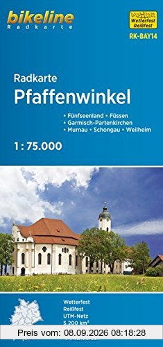 Radkarte Pfaffenwinkel (RK-BAY14): Fünfseenland – Füssen – Garmisch-Partenkirchen – Murnau – Schongau – Weilheim, 1:75.000, wetterfest/reißfest, GPS-tauglich mit UTM-Netz (Bikeline Radkarte)