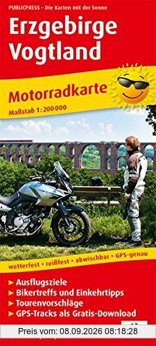 Erzgebirge - Vogtland: Motorradkarte mit Ausflugszielen, Einkehr- & Freizeittipps und Tourenvorschlägen, wetterfest, reissfest, abwischbar. 1:200000 (Motorradkarte / MK)
