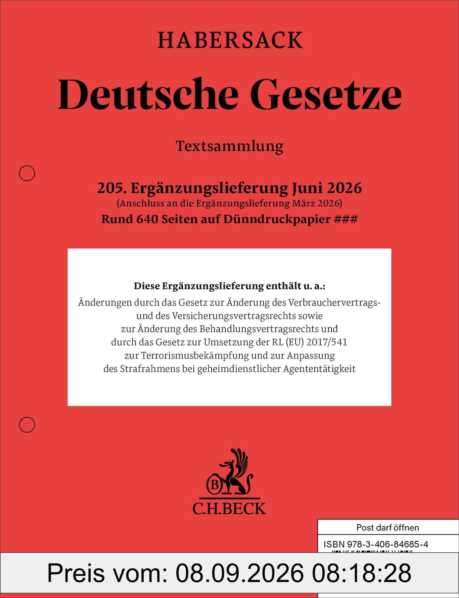 Deutsche Gesetze 205. Ergänzungslieferung
