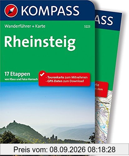 Rheinsteig: Wanderführer mit Extra-Tourenkarte, 17 Etappen, GPX-Daten zum Download (KOMPASS-Wanderführer, Band 5223)
