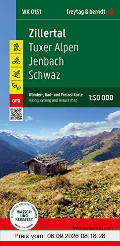 Zillertal, Wander-, Rad- und Freizeitkarte 1:50.000, freytag & berndt, WK 151: Tuxer Alpen - Jenbach - Schwaz, mit Infoguide, GPX Tracks, wasserfest ... (freytag & berndt Wander-Rad-Freizeitkarten)
