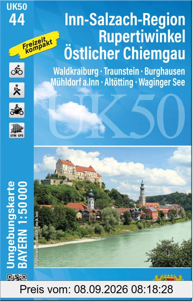 UK50-44 Inn-Salzach-Region, Rupertiwinkel, Östlicher Chiemgau: Waldkraiburg, Traunstein, Burghausen, Mühldorf a.Inn, Altötting, Waginger See (UK50 ... Karte Freizeitkarte Wanderkarte)