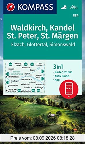 KOMPASS Wanderkarte 884 Waldkirch, Kandel, St.Peter, St. Märgen 1:25.000: 3in1 Wanderkarte, mit Aktiv Guide inklusive Karte zur offline Verwendung in der KOMPASS-App. Fahrradfahren.
