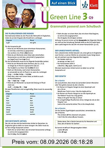 Klett Green Line 3 G9 Klasse 7 - Auf einen Blick: Grammatik passend zum Schulbuch