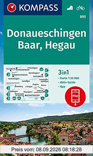 KOMPASS Wanderkarte 895 Donaueschingen, Baar, Hegau 1:35.000: 3in1 Wanderkarte mit Aktiv Guide inklusive Karte zur offline Verwendung in der KOMPASS-App. Fahrradfahren.