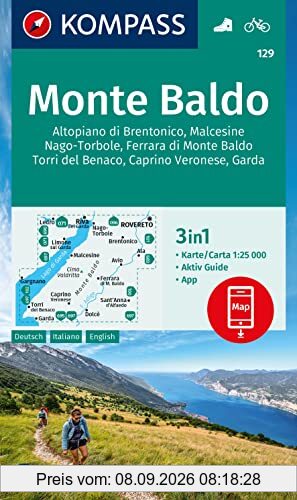 KOMPASS Wanderkarte 129 Monte Baldo, Malcesine, Nago-Torbole, Garda 1:25.000: 3in1 Wanderkarte mit Aktiv Guide inklusive Karte zur offline Verwendung in der KOMPASS-App. Fahrradfahren.