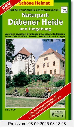 Doktor Barthel Wander- und Radwanderkarten, Naturpark Dübener Heide: Ausflüge zwischen Oranienbaum, Jessen, Bad Düben, Bitterfeld-Wolfen, Prettin, Delitsch, und Torgau / GPS-fähig