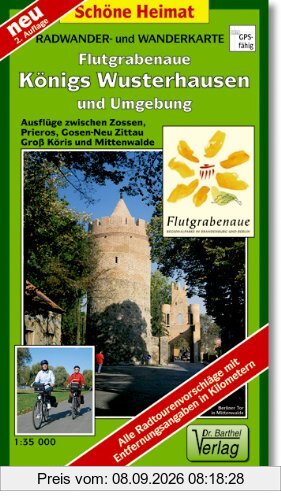 Radwander- und Wanderkarte Flutgrabenaue, Königs Wusterhausen und Umgebung: Ausflüge zwischen Zossen, Prieros, Gosen-Neu Zittau, Groß Köris und Mittenwalde. 1:35000