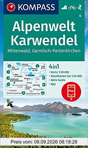 KOMPASS Wanderkarte Alpenwelt Karwendel Mittenwald, Garmisch-Partenkirchen: 4in1 Wanderkarte 1:50000 mit Aktiv Guide und Detailkarten inklusive Karte ... Skitouren. (KOMPASS-Wanderkarten, Band 6)