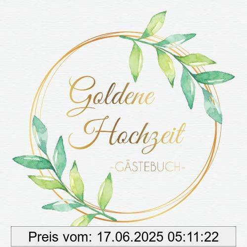 Binding : paperback, Label : Goldene Hochzeit Gästebuch : Blanko Gästebuch / Eintragebuch für viele Glückwünsche und Widmungen zur goldenen Hochzeit, 100 Seiten, 21x21cm, Aquarell mit Blättern, medium : paperback, numberOfPages : 100, publicationDate : 2019-07-05, languages : german, ISBN : 1078277958