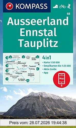 Kompass-Karten GmbH Kompass Wanderkarte 68 Ausseerland, Ennstal, Tauplitz 1, 50000, 4in1 Wanderkarte Mit Aktiv Guide Und Detailkarten Inklusive Karte Zur Offline