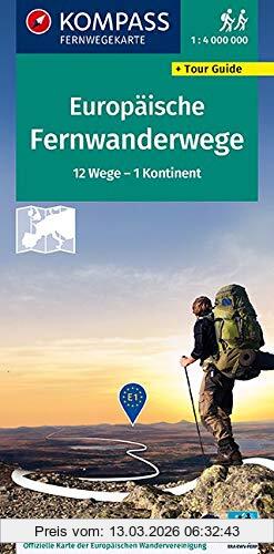 Kompass-Karten GmbH Kompass Fernwegekarte Fernwanderwege Europa, Long-Distance-Paths Europe, 12 Wege - 1 Kontinent (Kompass-Wander-Tourenkarten, Band 2562)