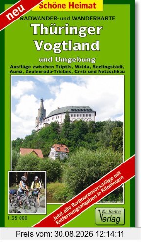 Radwander- und Wanderkarte Thüringer Vogtland und Umgebung: Ausflüge zwischen Triptis, Weida, Seelingstädt, Auma, Zeulenroda-Triebes, Greiz und Netzschkau. 1:35000