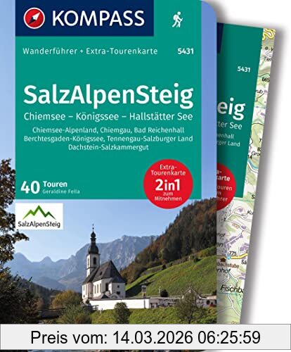 Geraldine Fella Kompass Wanderführer 5431 SalzAlpenSteig, Chiemsee, Königssee, Hallstätter See, 40 Touren, Mit Extra-Tourenkarte Maßstab, Gpx-Daten Zum Download