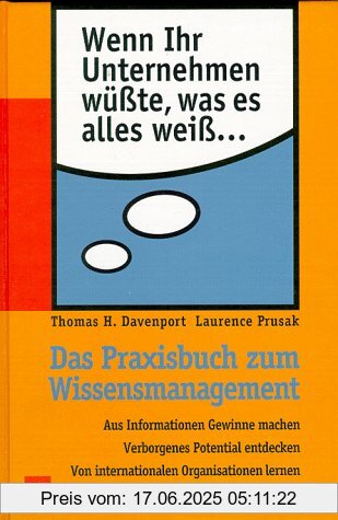 Binding : Gebundene Ausgabe, Label : MI, Publisher : MI, medium : Gebundene Ausgabe, publicationDate : 1999-01-01, authors : Davenport, Thomas H., Laurence Prusak, languages : german, ISBN : 3478364701