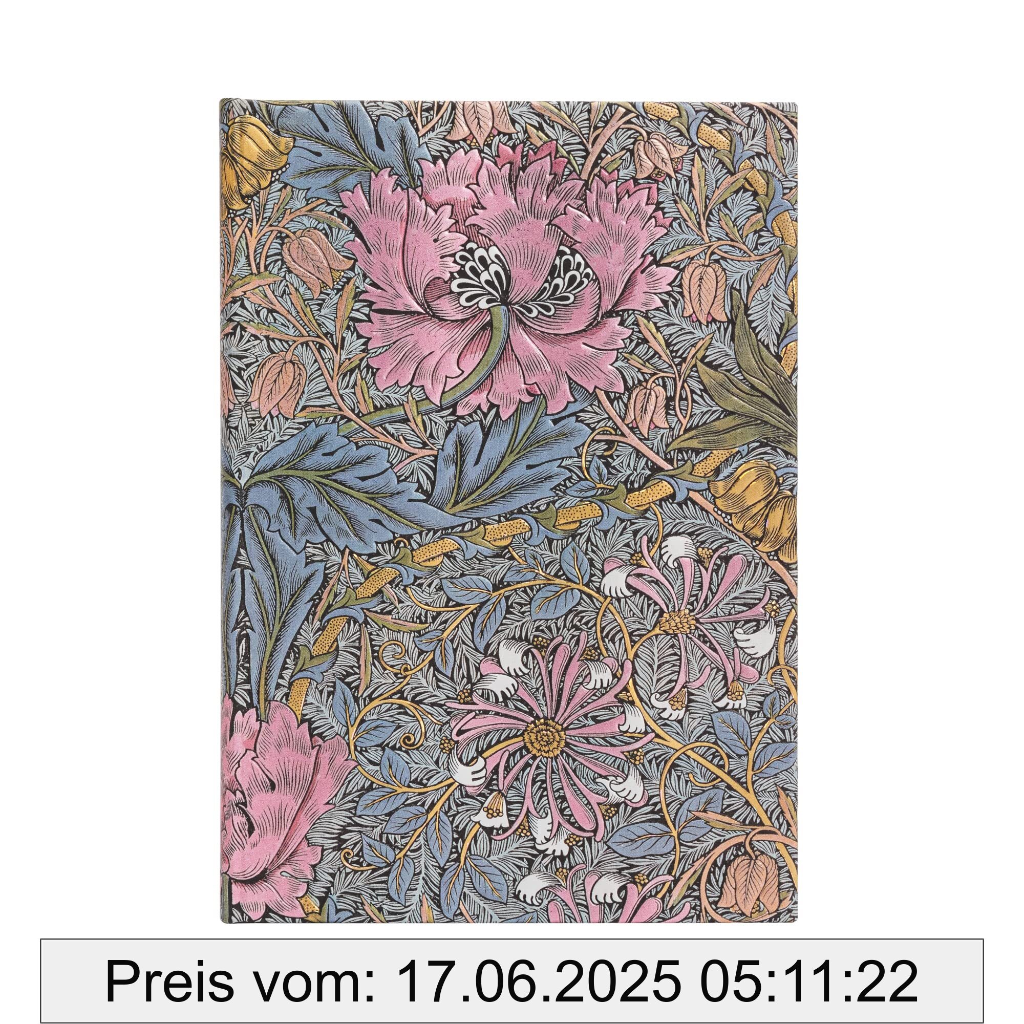 Brand : Paperblanks, Binding : diary, Label : Morris Pink Honeysuckle (William Morris) Midi Unlined Hardcover Journal : Hardcover, 120 gsm, ribbon marker, memento pouch, elastic closure, book edge printing, PackageQuantity : 1, Feature : Fadenheftung, Elastikband-Verschluss, Falt-Innentasche, medium : diary, numberOfPages : 144, releaseDate : 2023-01-01, languages : english, ISBN : 1439793883