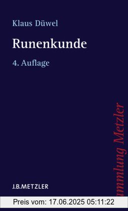 Binding : Broschiert, Edition : 4., überarbeitete und aktualisierte Auflage., Label : Metzler, Publisher : Metzler, medium : Broschiert, numberOfPages : 278, publicationDate : 2008-01-21, authors : Klaus Düwel, languages : german, ISBN : 3476140725