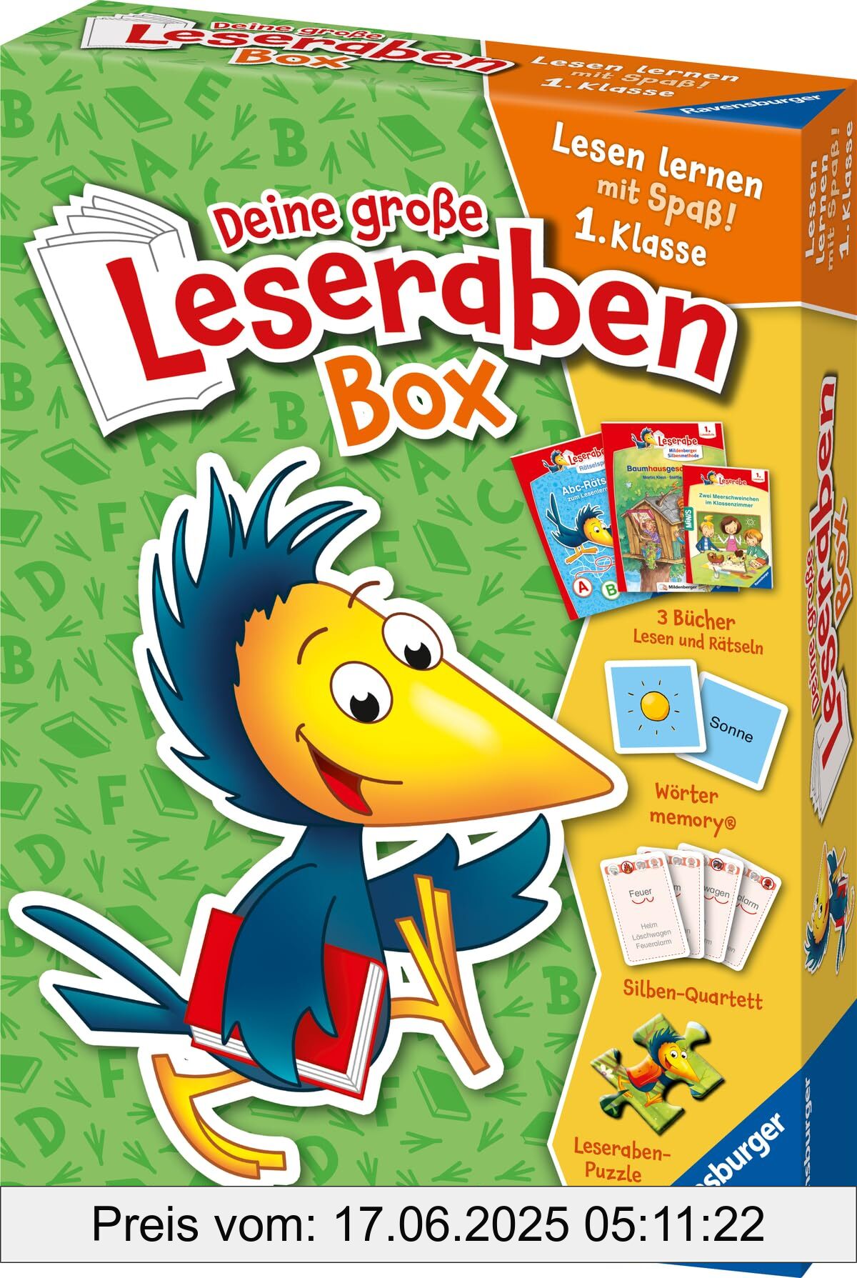 Binding : paperback, Edition : 1, Label : Deine große Leseraben-Box - lesen lernen mit Spaß 1. Klasse - Erstlesebücher, Spiele, Sticker und vieles mehr, PackageQuantity : 1, medium : paperback, publicationDate : 2024-05-01, languages : german, ISBN : 3473463442