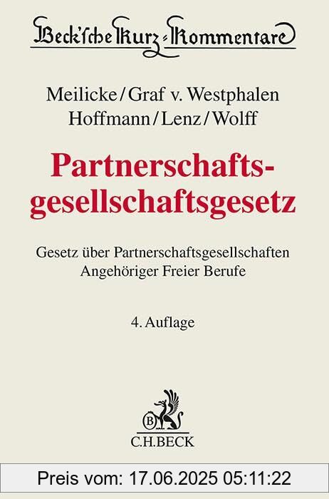 Binding : hardcover, Edition : 4., neu bearbeitete, Label : Partnerschaftsgesellschaftsgesetz : Gesetz über Partnerschaftsgesellschaften Angehöriger Freier Berufe (Beck'sche Kurz-Kommentare), medium : hardcover, numberOfPages : 422, publicationDate : 2024-09-19, languages : german, ISBN : 3406776191