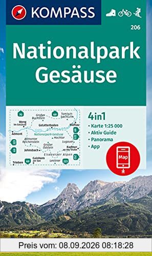 KOMPASS Wanderkarte 206 Nationalpark Gesäuse 1:25000: 4in1 Wanderkarte mit Panorama und Aktiv Guide inklusive Karte zur offline Verwendung in der ... Skitouren. (KOMPASS-Wanderkarten, Band 206)