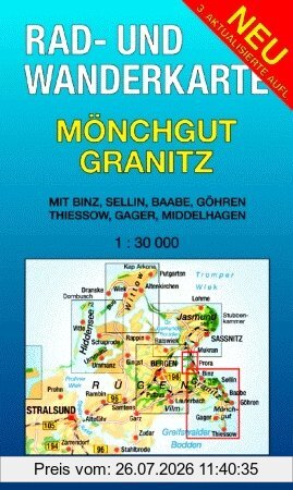 Lutz Gebhardt Mönchgut, Granitz 1 , 30 000 Rad- Und Wanderkarte, Mit Binz, Sellin, Baabe, Göhren, Thiessow, Gager, Middelhagen