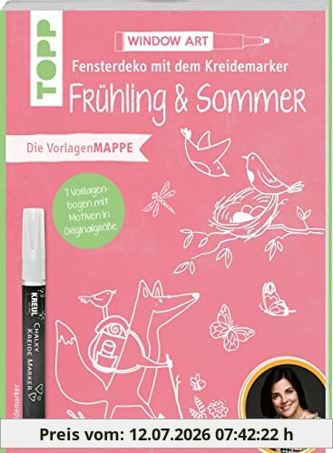 Vorlagenmappe Fensterdeko mit dem Kreidemarker - Frühling & Sommer. Inkl. Original Kreidemarker von KREUL: Anleitungsheft, 7 Vorlagenbogen mit Motiven in Originalgröße + sämtliche Motive als Download
