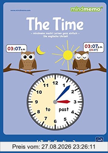 mindmemo Lernfolder - TIME - What's the time? - Die Uhrzeit auf Englisch lernen - Zusammenfassung: genial-einfache Lernhilfe - PremiumEdition (foliert) - Din A4 6-seiter + selbstklebender Abhefter