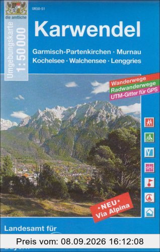 Karwendelgebirge 1 : 50 000: Mit Wanderwegen, Radwanderwegen und Gitter für GPS-Nutzer (UK 50 - 51)