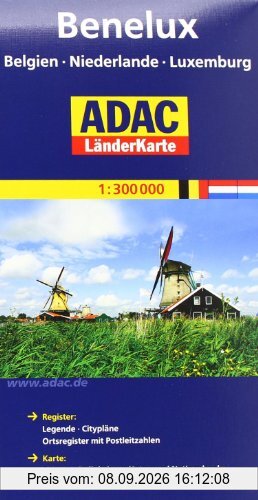 ADAC Länderkarte Benelux, Belgien, Niederlande, Luxemburg 1:300.000