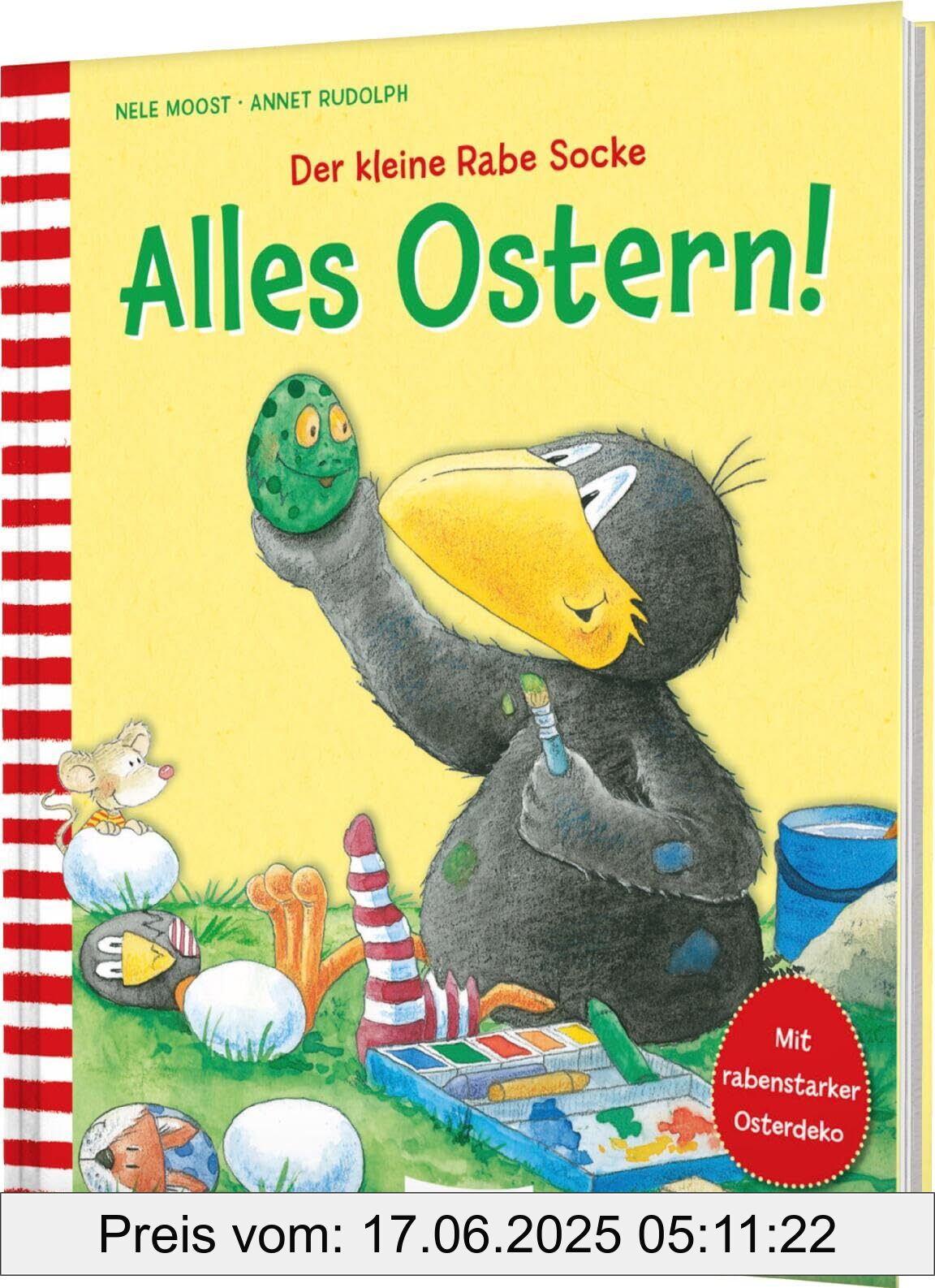 Binding : hardcover, Label : Der kleine Rabe Socke : Alles Ostern! : Bilderbuch mit herausnehmbarer Deko, das besondere Ostergeschenk, medium : hardcover, numberOfPages : 32, publicationDate : 2025-01-24, languages : german, ISBN : 3480239692