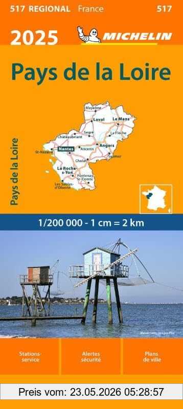 unbekannt Pays De La Loire 10517 2025, Wegenkaart Schaal 1, 200.000 (Regionale Kaarten Michelin)