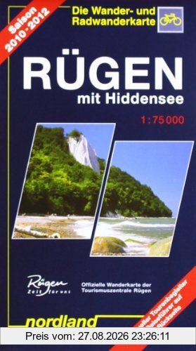 Nordland Karten, Rügen mit Hiddensee: Wander- und Radwanderkarte. Rückseite mit Reiseführer. Aktuelle Wanderwege