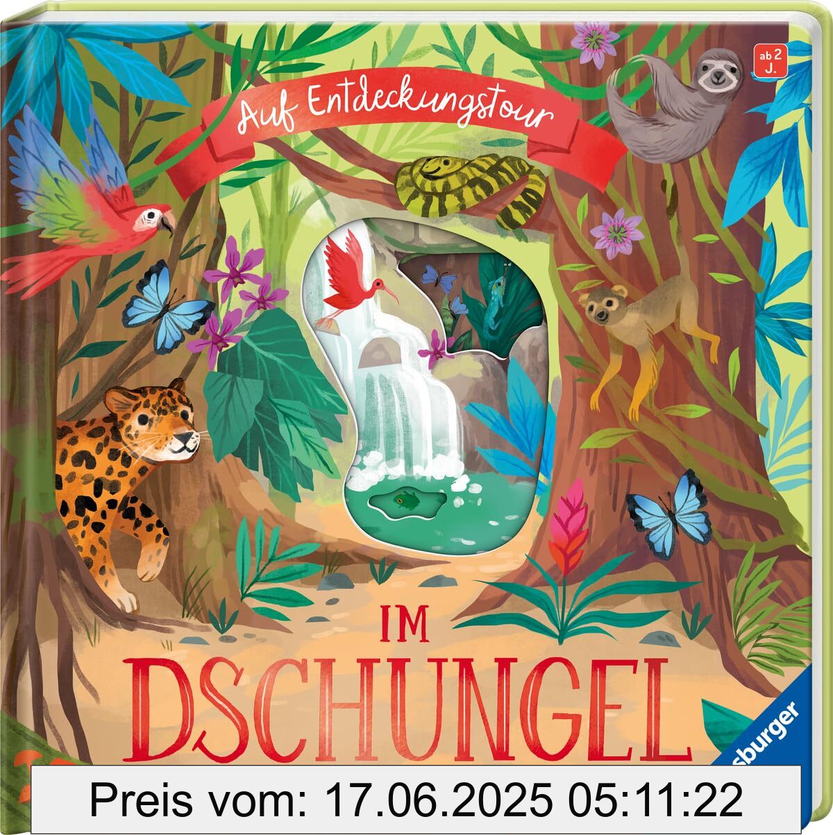 Brand : Ravensburger, Binding : board_book, Edition : 2, Label : Auf Entdeckungstour : Im Dschungel - Ravensburger Sachwissen für Kinder ab 2 Jahren. Spielbuch mit 3D-Effekt, Klappen und Gucklöcher, medium : board_book, numberOfPages : 12, publicationDate : 2024-07-01, languages : german, ISBN : 3473420522