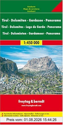 Freytag-Berndt und Artaria Kg Freytag Berndt Autokarten, Tirol - Dolomiten - Gardasee Panorama. Autokarte, Map