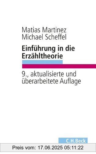 Binding : Taschenbuch, Edition : 9., erweiterte und aktualisierte Auflage, Label : C.H.Beck, Publisher : C.H.Beck, medium : Taschenbuch, numberOfPages : 222, publicationDate : 2012-08-23, authors : Matías Martínez, Michael Scheffel, languages : german, ISBN : 3406638600