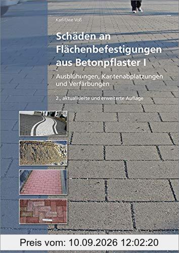 Schäden an Flächenbefestigungen aus Betonpflaster I.: Ausblühungen, Kantenabplatzungen und Verfärbungen.