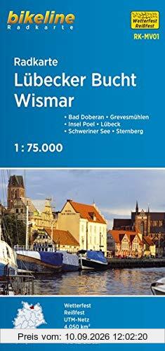 Radkarte Lübecker Bucht, Wismar (RK-MV01): Bad Doberan – Grevesmühlen – Insel Poel – Lübeck – Schweriner See – Sternberg, 1:75.000, wetterfest/reißfest, GPS-tauglich mit UTM-Netz (Bikeline Radkarte)