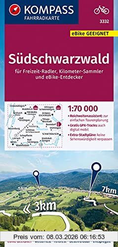 Kompass-Karten GmbH Kompass Fahrradkarte 3332 Südschwarzwald 1, 70.000, Reiß- Und Wetterfest Mit Extra Stadtplänen