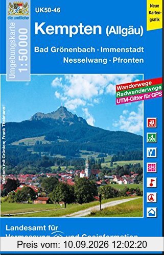 UK50-46 Kempten (Allgäu): Bad Grönenbach, Immenstadt i.Allgäu, Nesselwang, Pfronten, Isny im Aallgäu, Leutkirch im Allgäu, Alpsee, Rottachsee, ... Karte Freizeitkarte Wanderkarte)