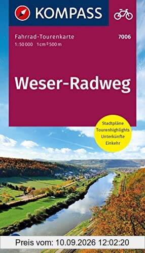 KOMPASS Fahrrad-Tourenkarte Weserradweg 1:50.000: Leporello Karte, reiß- und wetterfest