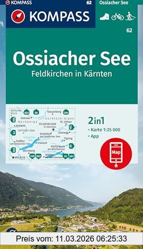 unbekannt Kompass Wanderkarte 62 Ossiacher See, Feldkirchen In Kärnten 1, 25.000, Wanderkarte Mit Aktiv Guide, Radwegen Und Loipen.